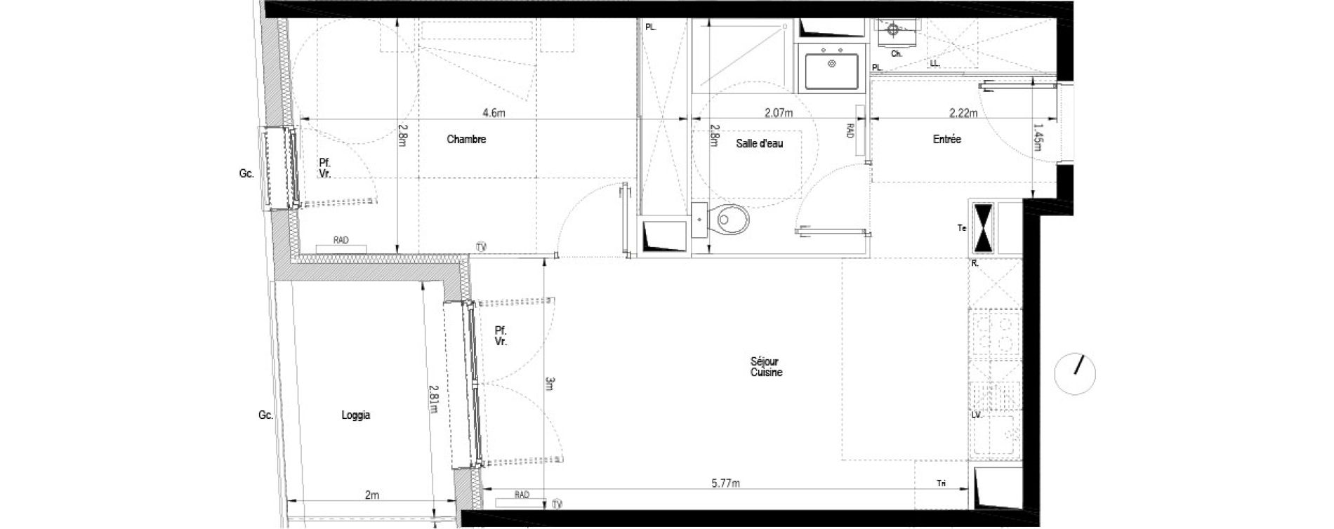 Appartement T2 de 43,03 m2 &agrave; B&egrave;gles Dorat - verduc