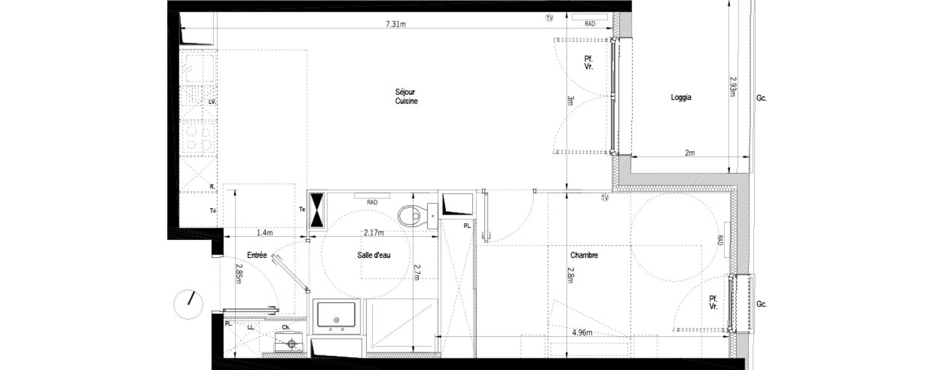 Appartement T2 de 44,76 m2 &agrave; B&egrave;gles Dorat - verduc