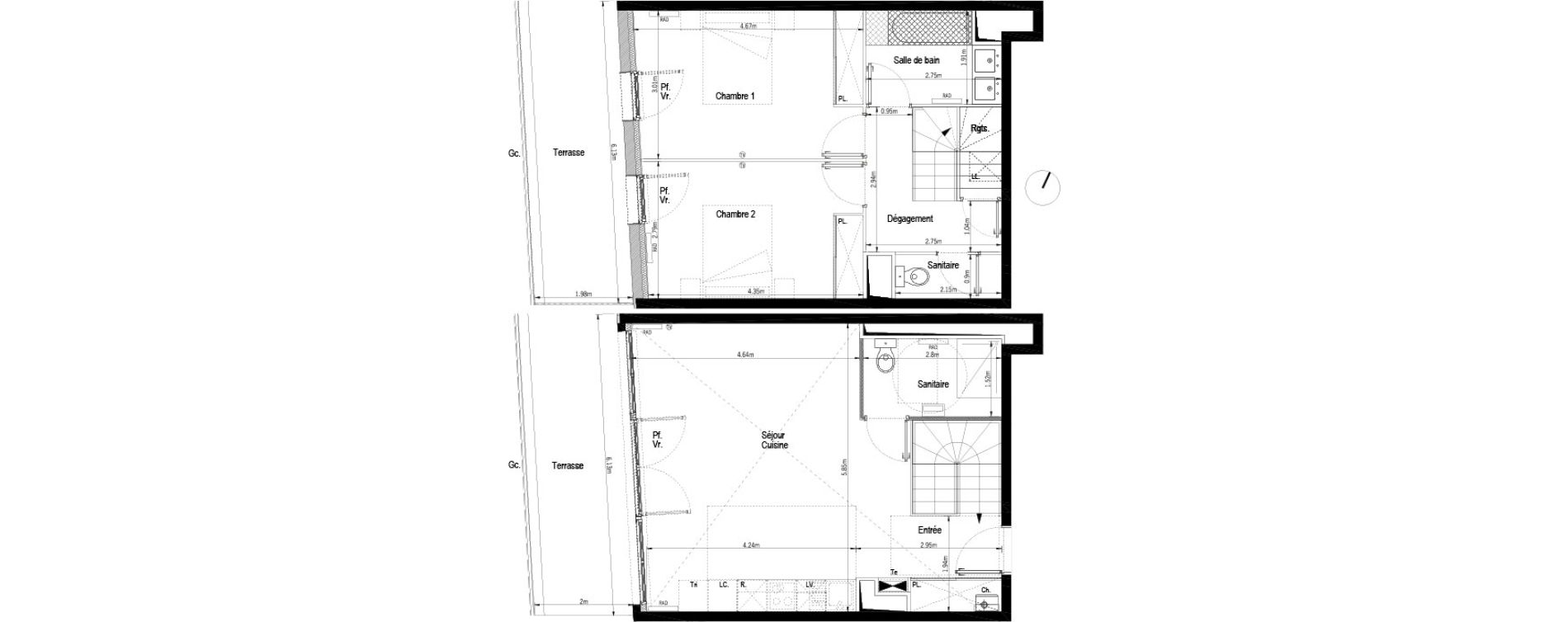 Duplex T3 de 75,91 m2 &agrave; B&egrave;gles Dorat - verduc