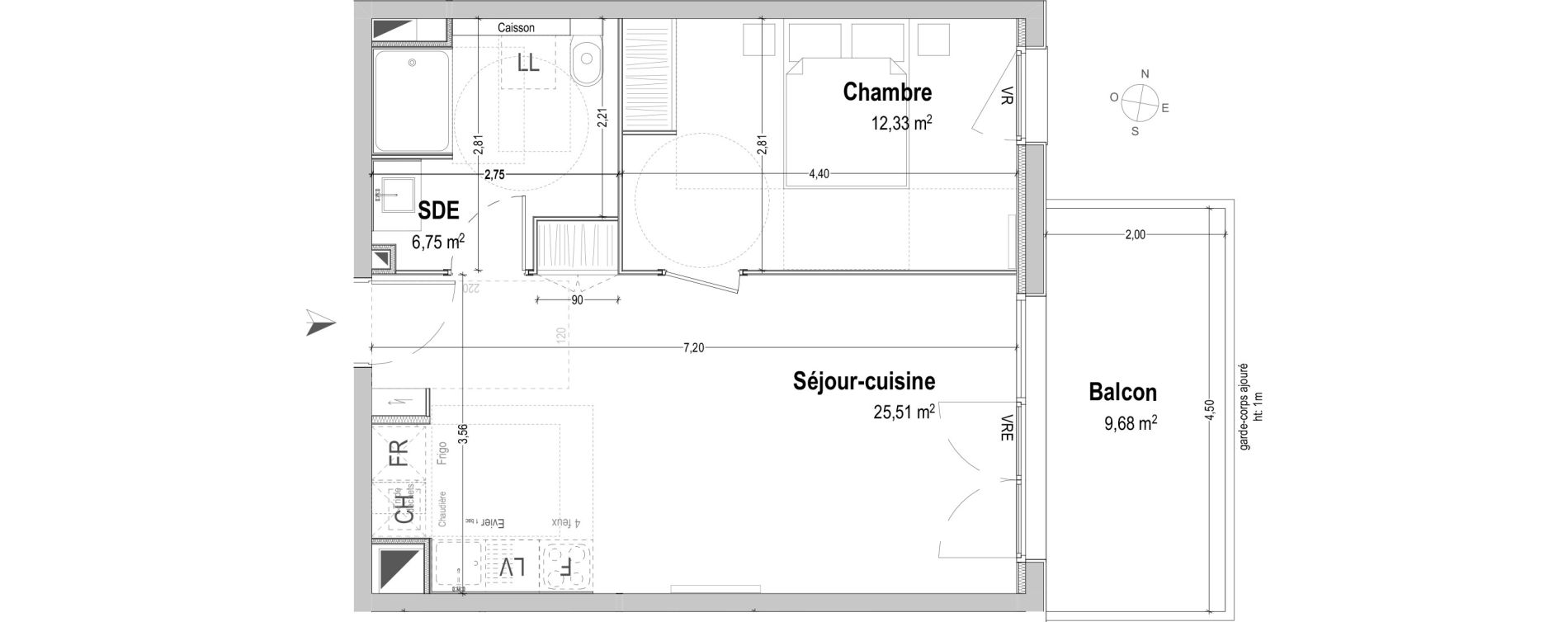 Appartement T2 de 44,59 m2 &agrave; B&egrave;gles Sembat