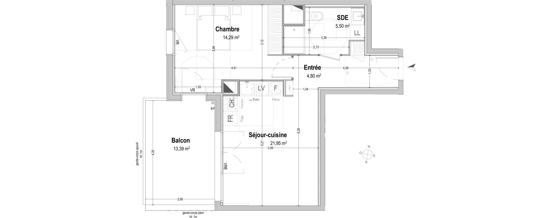 Appartement T2 de 46,54 m2 &agrave; B&egrave;gles Sembat