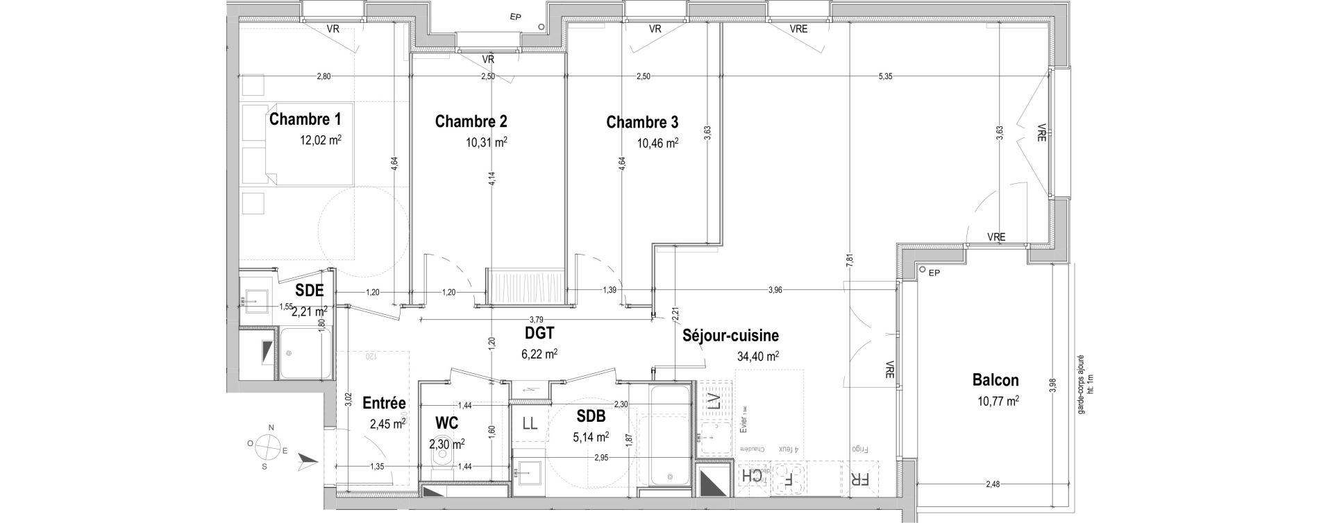 Appartement T4 de 85,51 m2 &agrave; B&egrave;gles Sembat