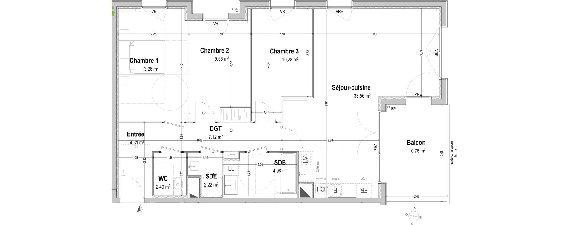Appartement T4 de 87,69 m2 &agrave; B&egrave;gles Sembat