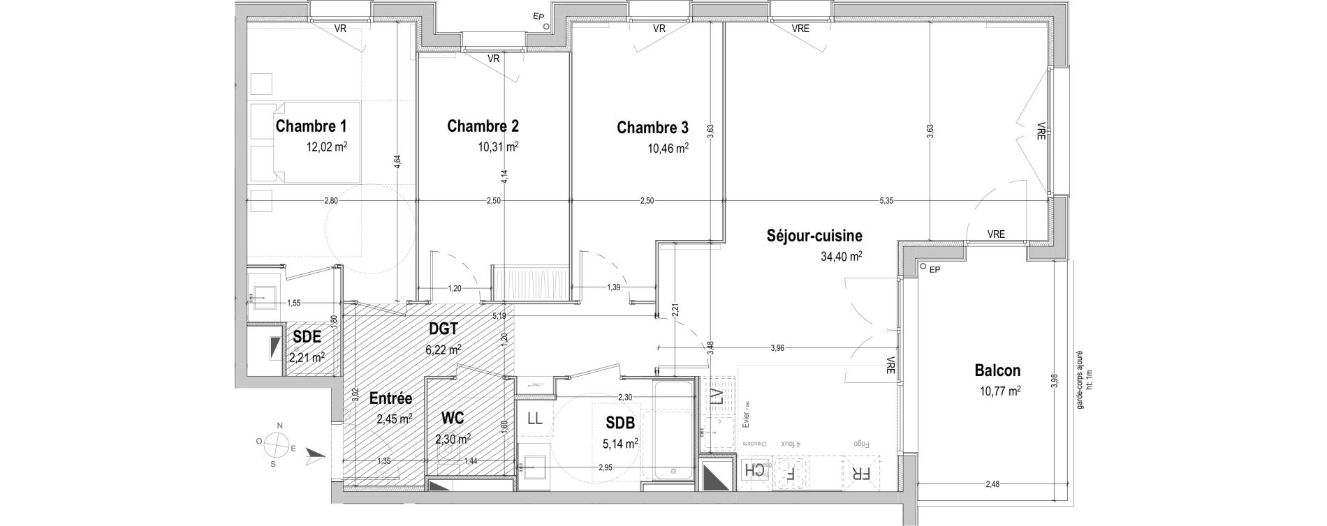 Appartement T4 de 85,51 m2 &agrave; B&egrave;gles Sembat