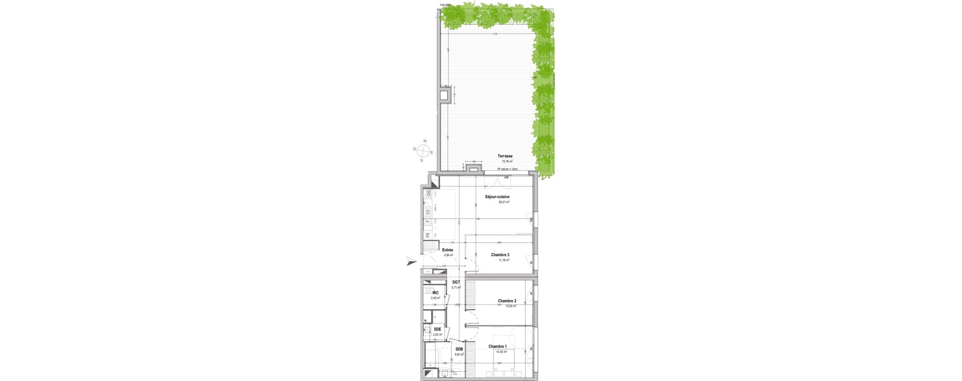Appartement T4 de 88,35 m2 &agrave; B&egrave;gles Sembat