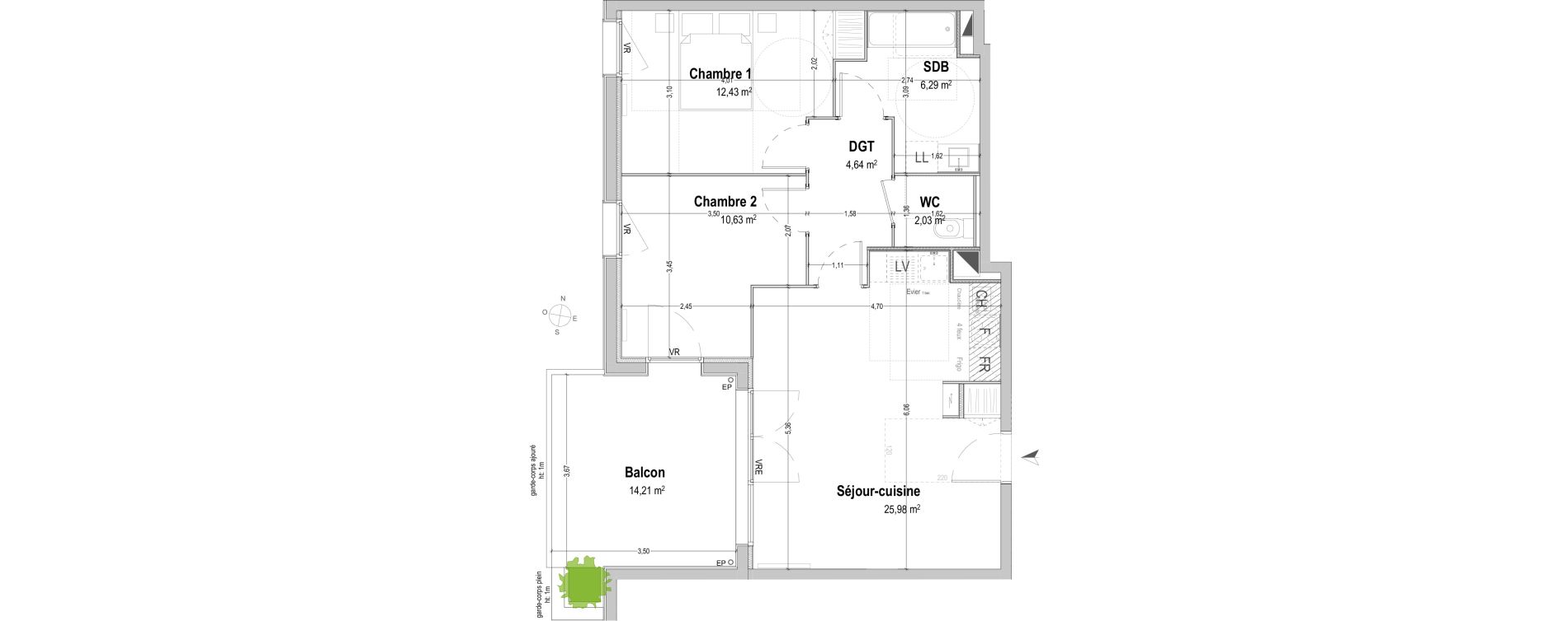 Appartement T3 de 62,00 m2 &agrave; B&egrave;gles Sembat