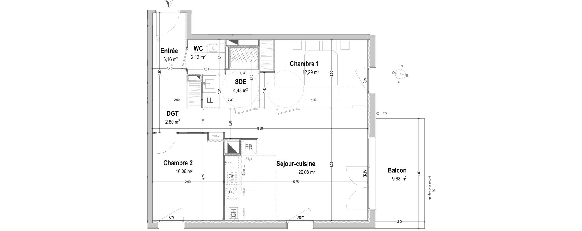 Appartement T3 de 63,99 m2 &agrave; B&egrave;gles Sembat