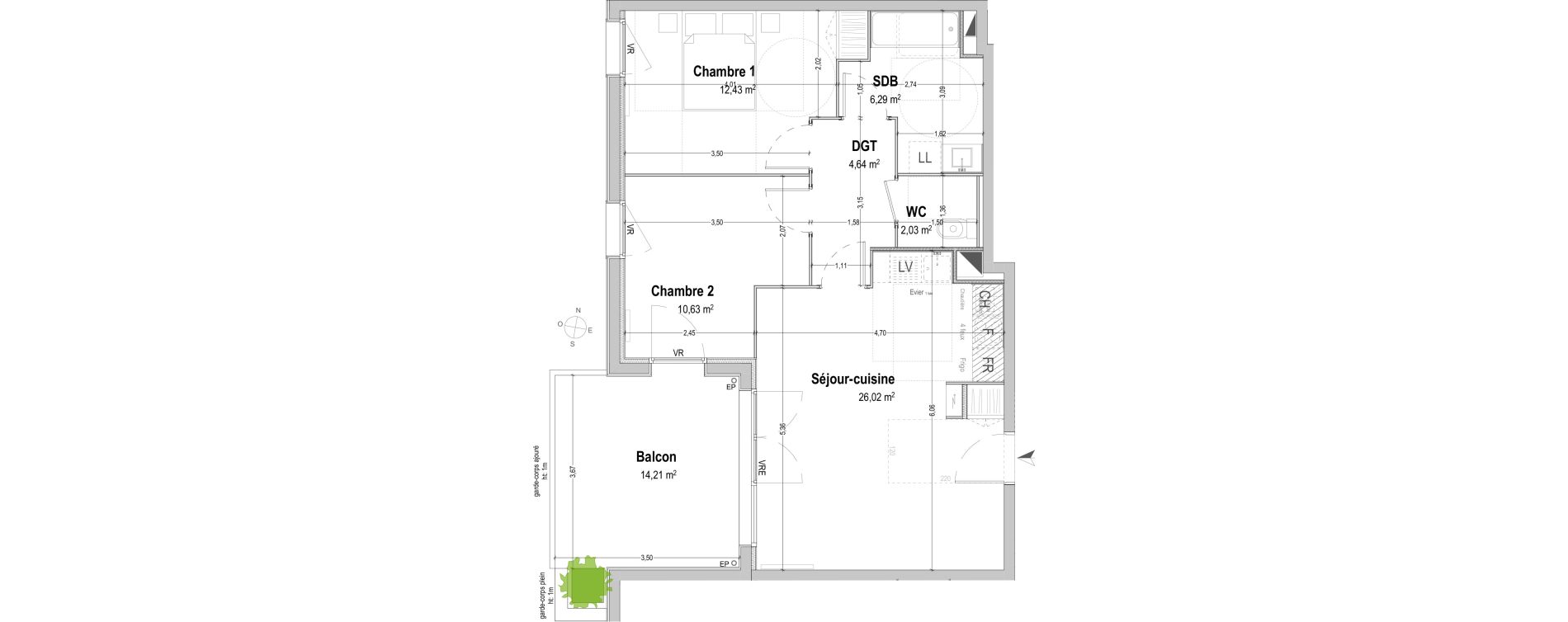 Appartement T3 de 62,04 m2 &agrave; B&egrave;gles Sembat