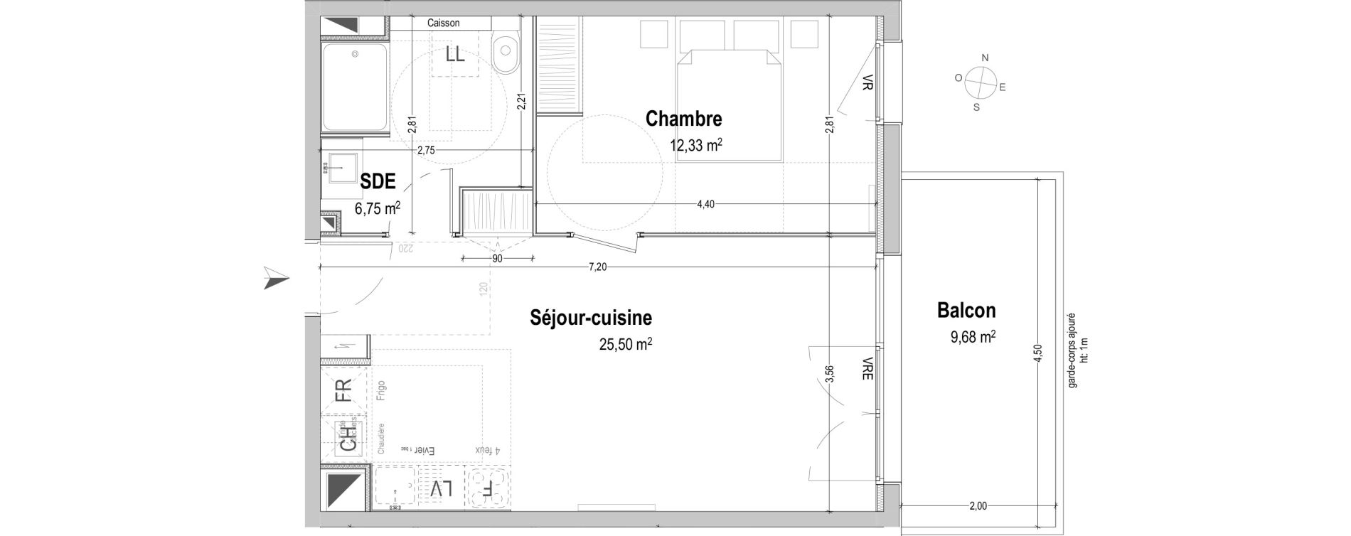 Appartement T2 de 44,58 m2 &agrave; B&egrave;gles Sembat