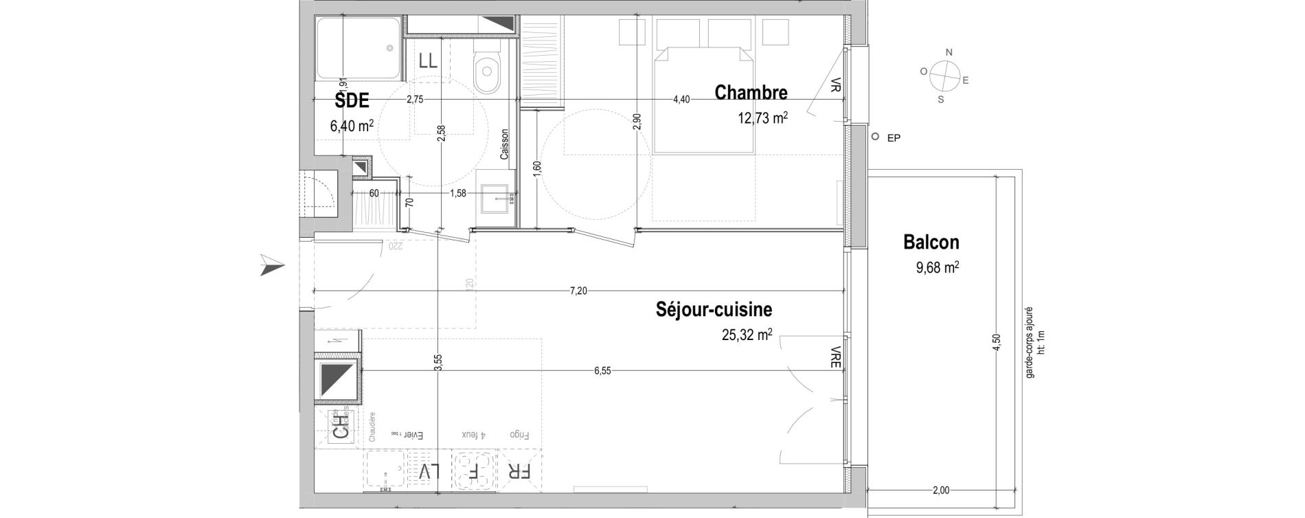 Appartement T2 de 44,45 m2 &agrave; B&egrave;gles Sembat