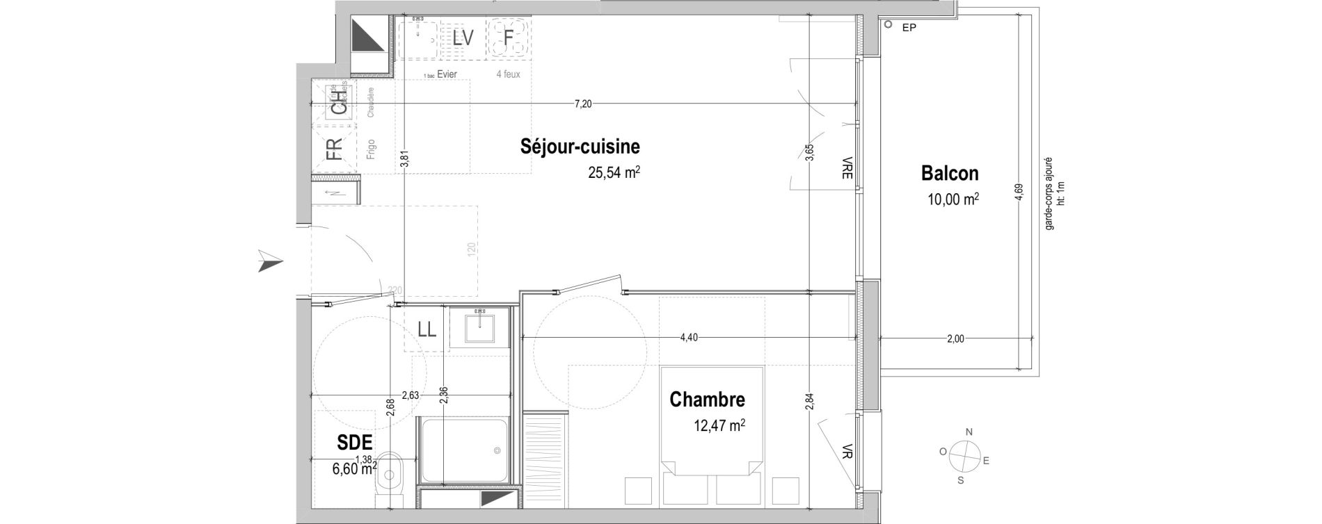 Appartement T2 de 44,61 m2 &agrave; B&egrave;gles Sembat