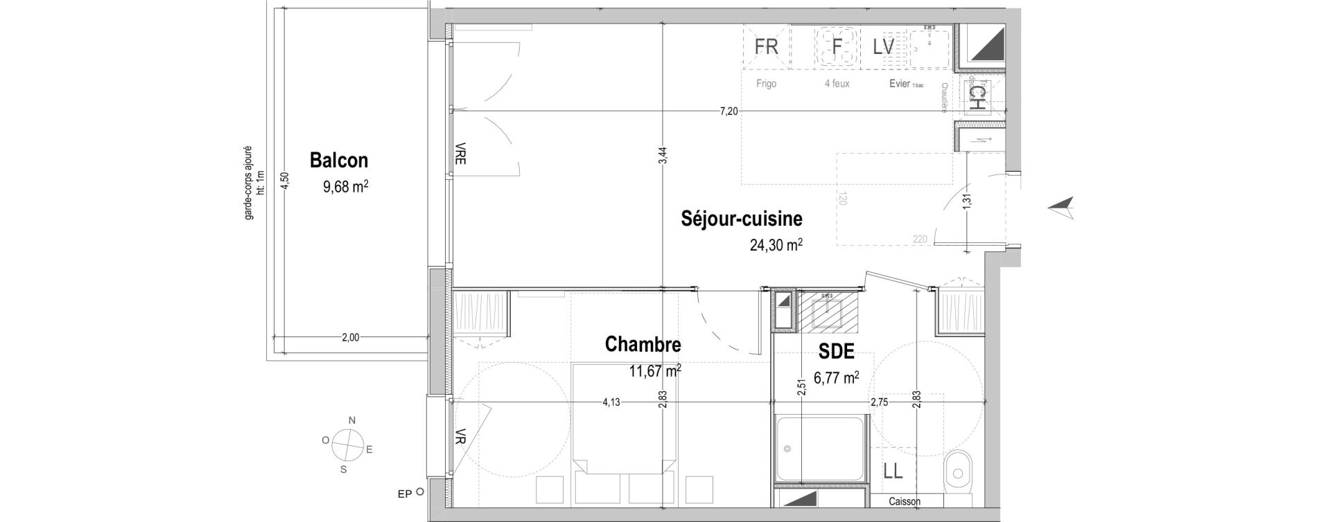 Appartement T2 de 42,74 m2 &agrave; B&egrave;gles Sembat