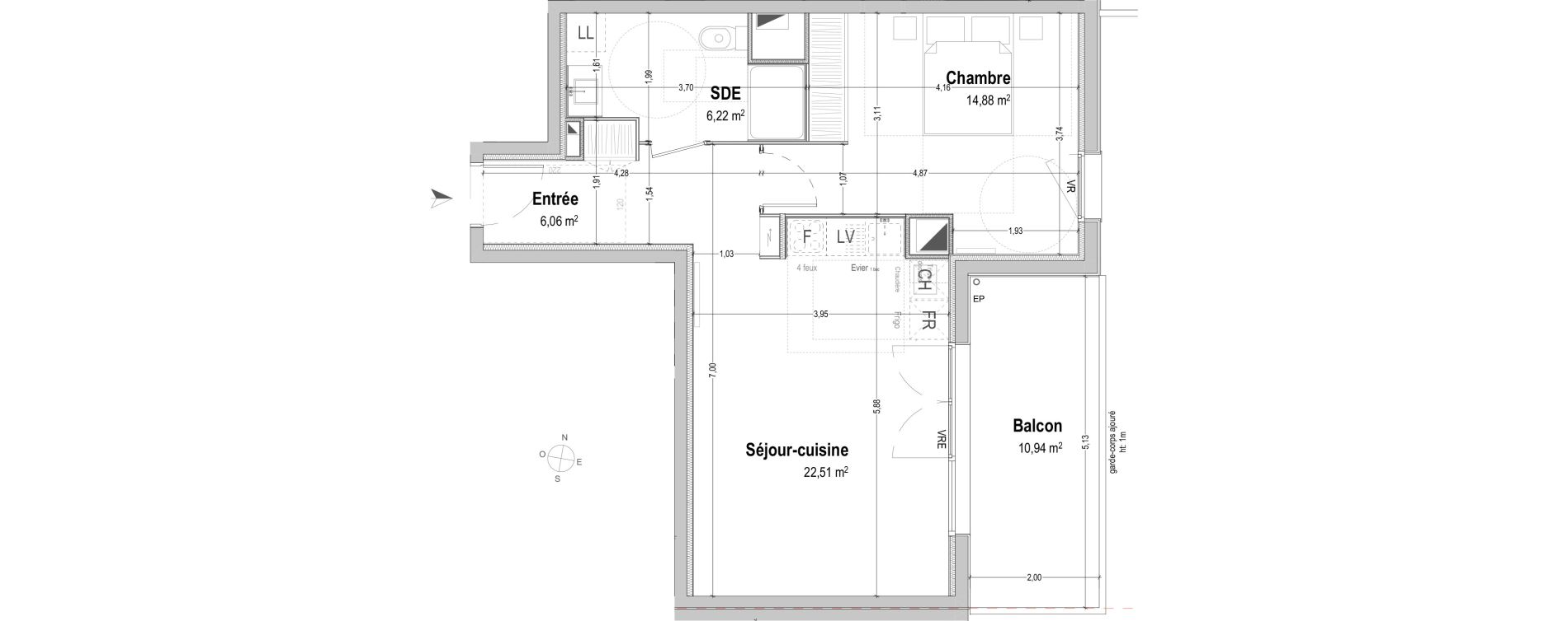 Appartement T2 de 49,67 m2 &agrave; B&egrave;gles Sembat