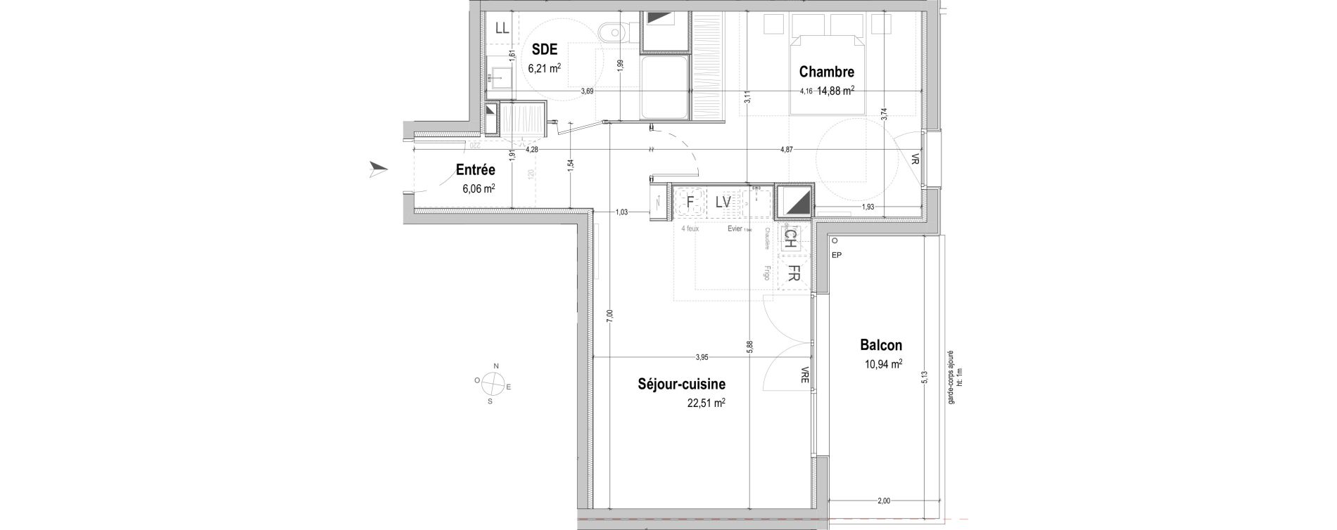Appartement T2 de 49,66 m2 &agrave; B&egrave;gles Sembat