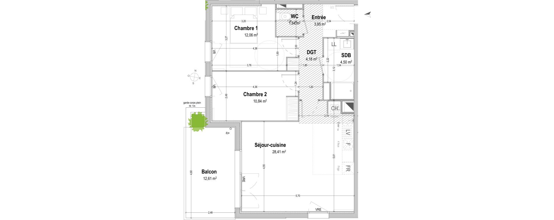 Appartement T3 de 65,78 m2 &agrave; B&egrave;gles Sembat