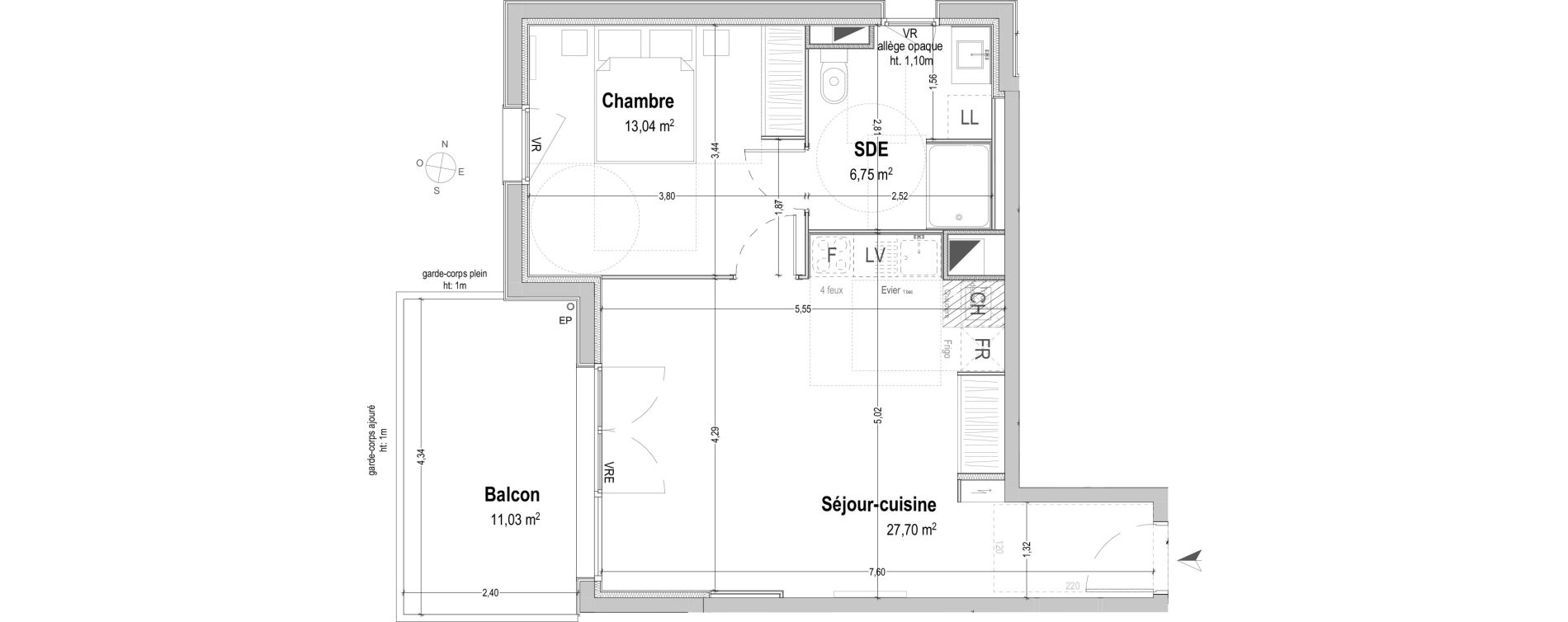 Appartement T2 de 47,49 m2 &agrave; B&egrave;gles Sembat