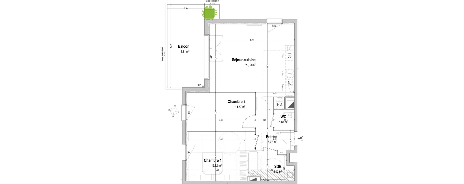 Appartement T3 de 66,09 m2 &agrave; B&egrave;gles Sembat