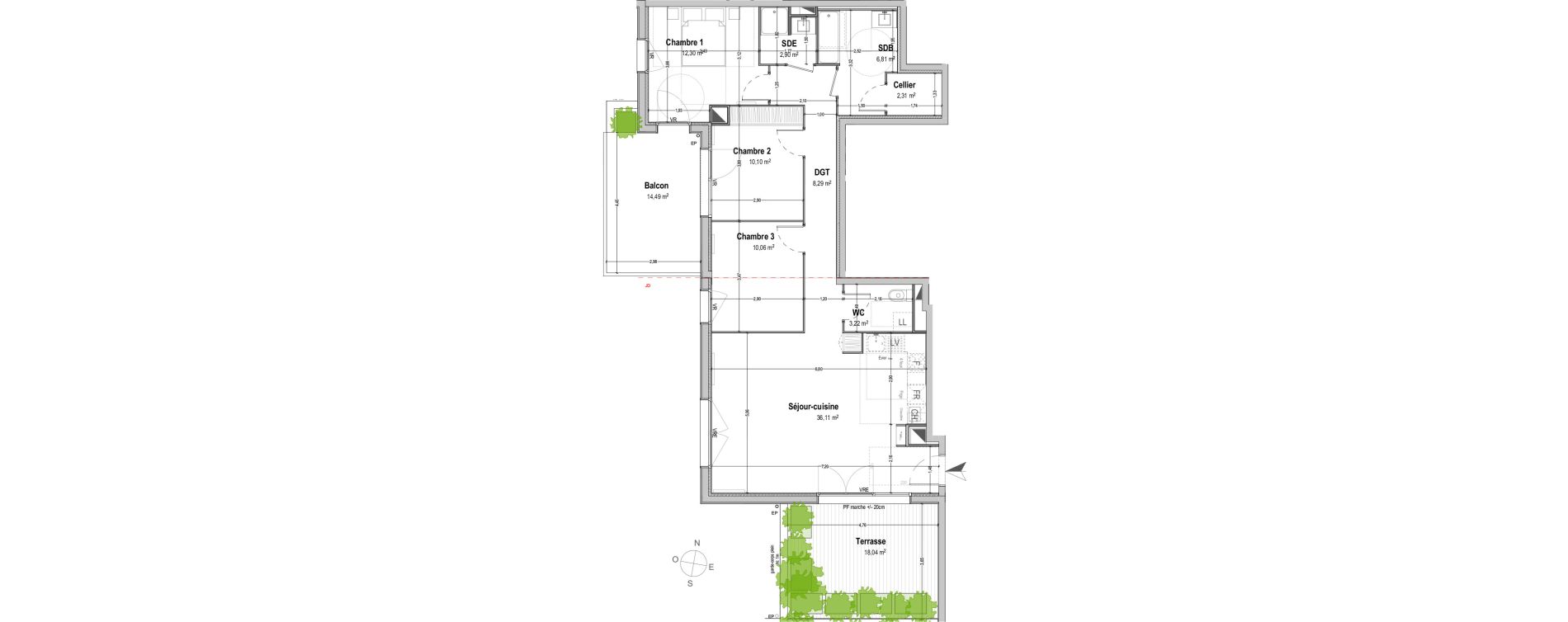 Appartement T4 de 92,10 m2 &agrave; B&egrave;gles Sembat