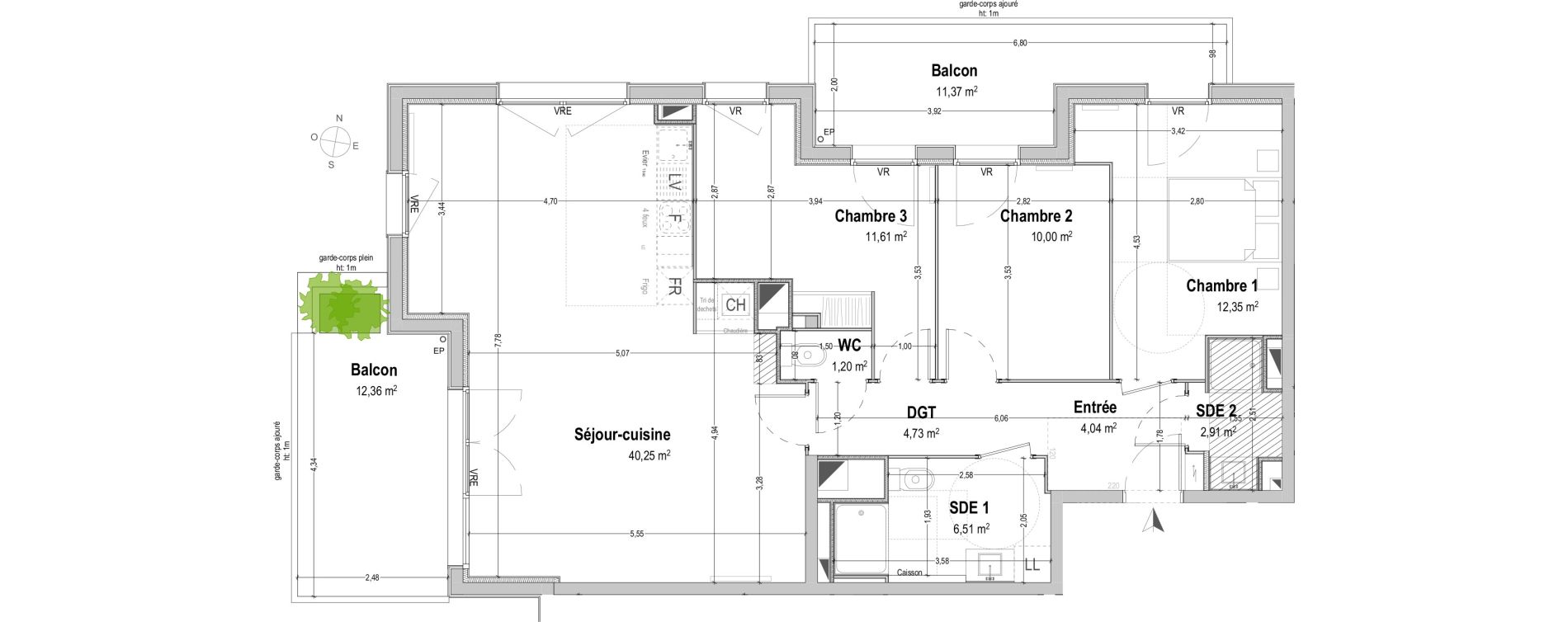 Appartement T4 de 93,60 m2 &agrave; B&egrave;gles Sembat