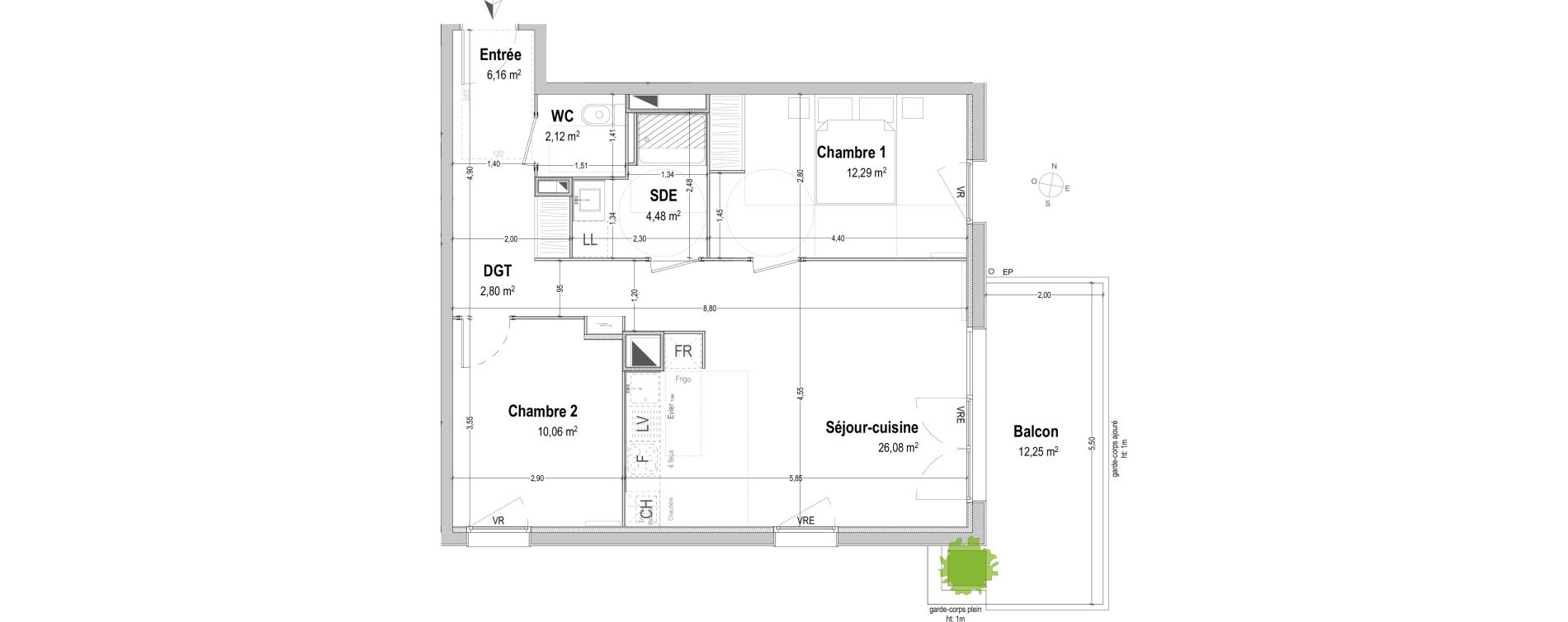 Appartement T3 de 63,99 m2 &agrave; B&egrave;gles Sembat