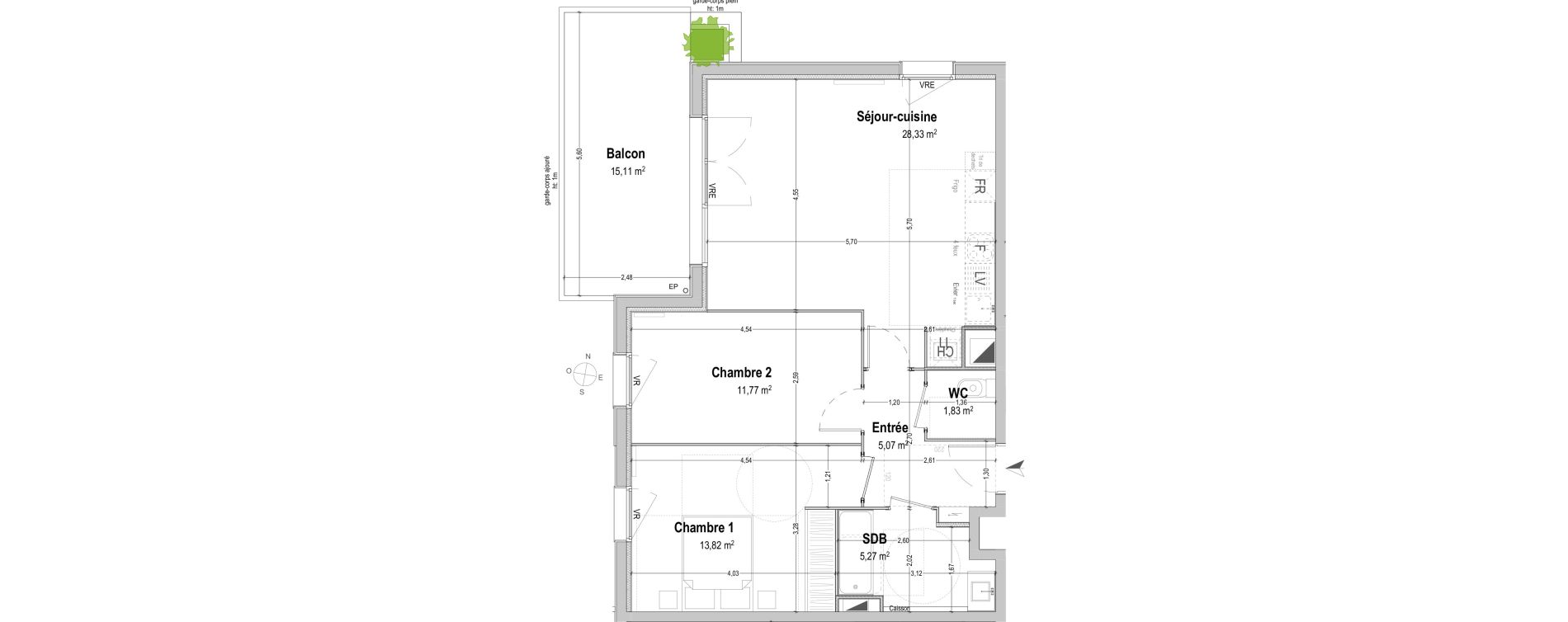 Appartement T3 de 66,09 m2 &agrave; B&egrave;gles Sembat