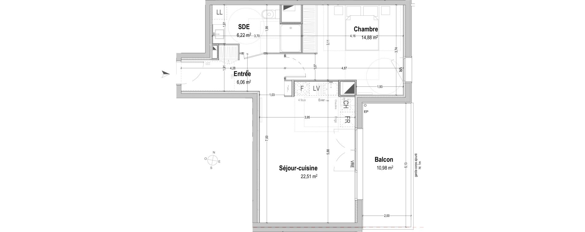 Appartement T2 de 49,67 m2 &agrave; B&egrave;gles Sembat