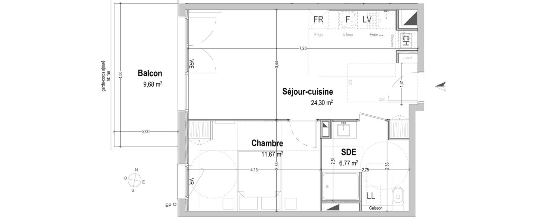 Appartement T2 de 42,74 m2 &agrave; B&egrave;gles Sembat