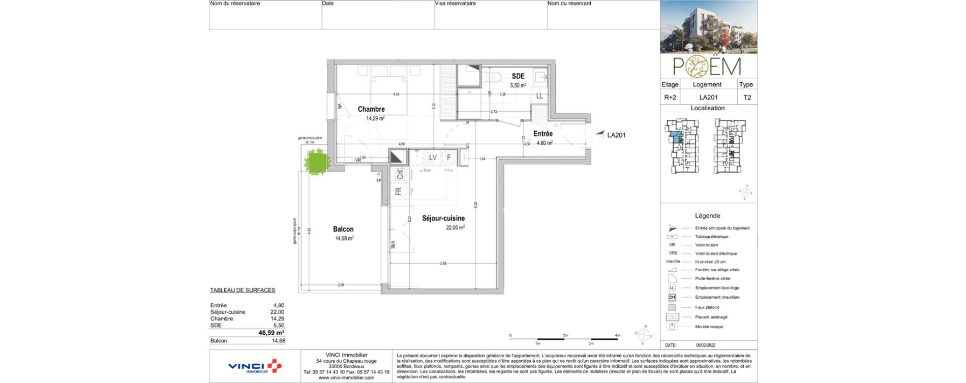 Appartement T2 de 46,59 m2 &agrave; B&egrave;gles Sembat