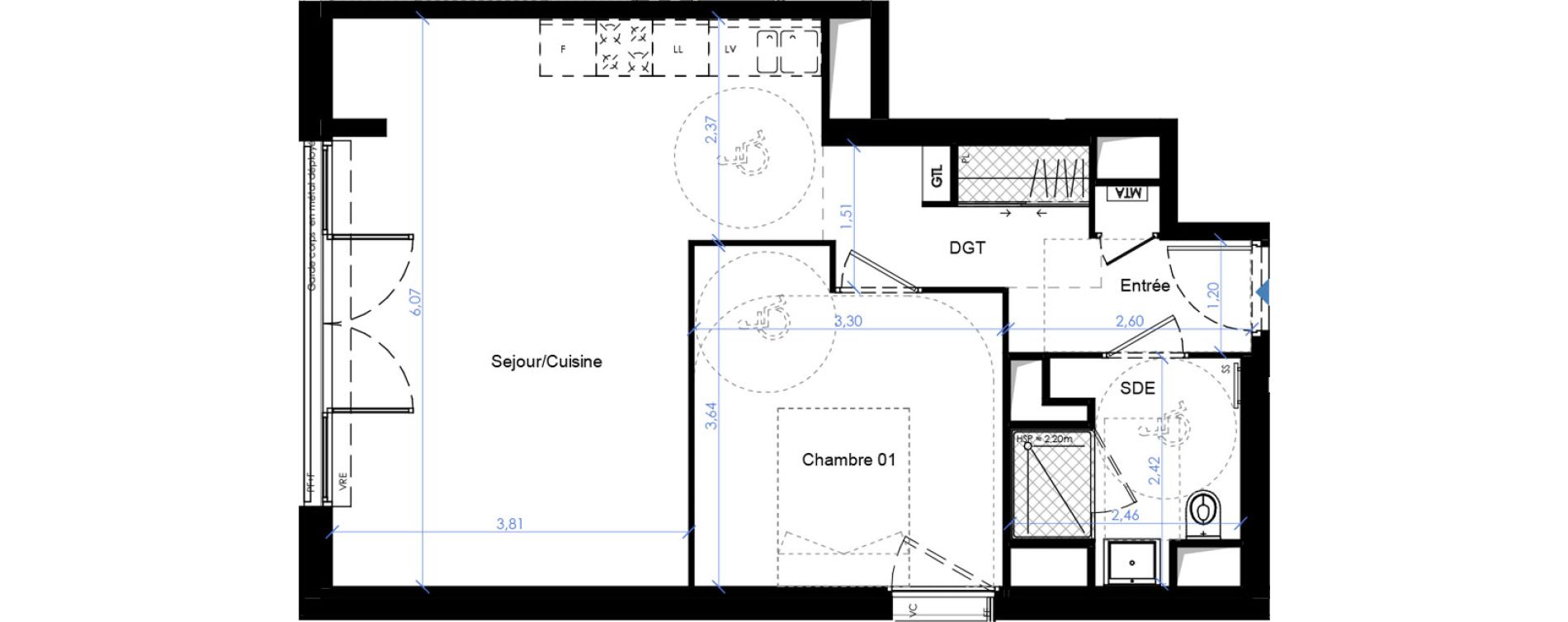 Appartement T2 de 49,28 m2 &agrave; B&egrave;gles Sembat
