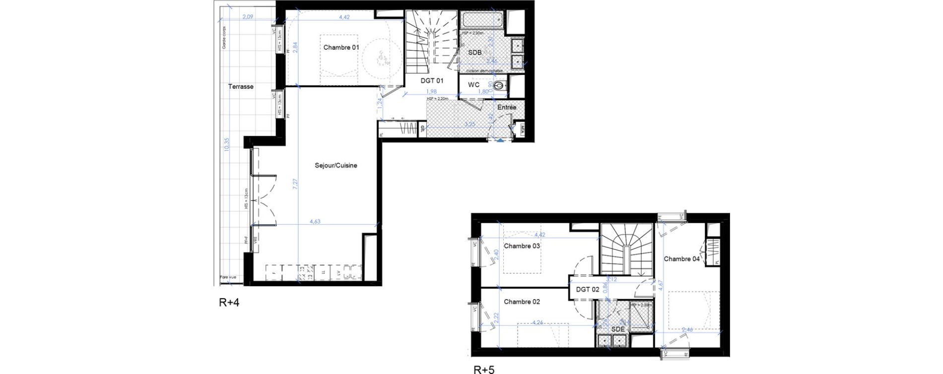 Appartement T5 de 97,14 m2 &agrave; B&egrave;gles Sembat