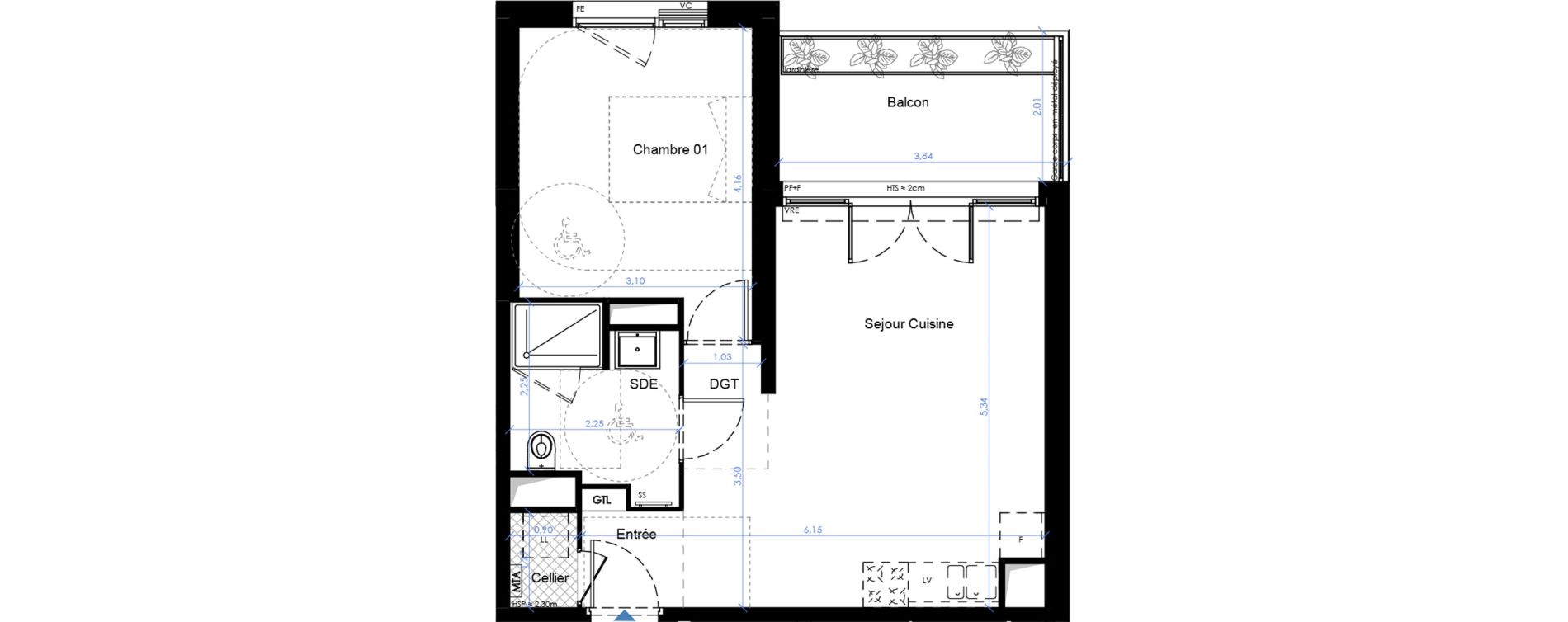 Appartement T2 de 42,47 m2 &agrave; B&egrave;gles Sembat