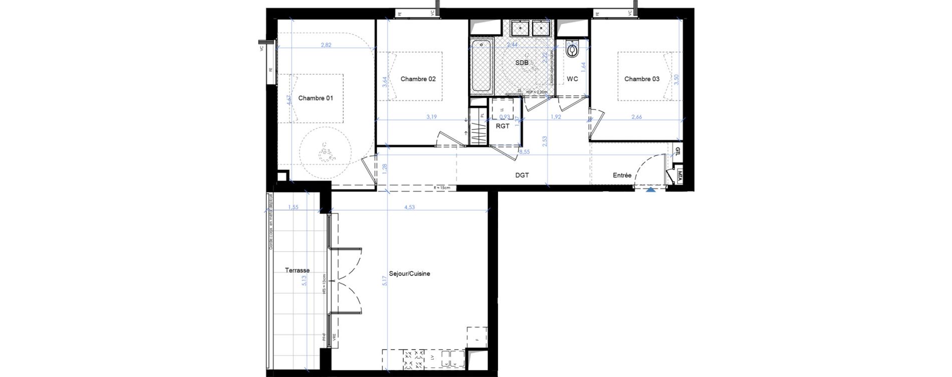 Appartement T4 de 76,71 m2 &agrave; B&egrave;gles Sembat