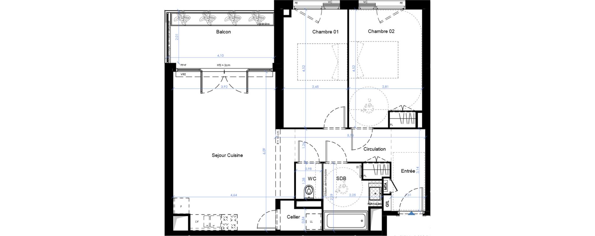 Appartement T3 de 66,13 m2 &agrave; B&egrave;gles Sembat