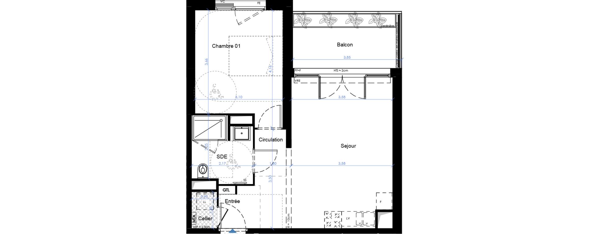 Appartement T2 de 42,60 m2 &agrave; B&egrave;gles Sembat