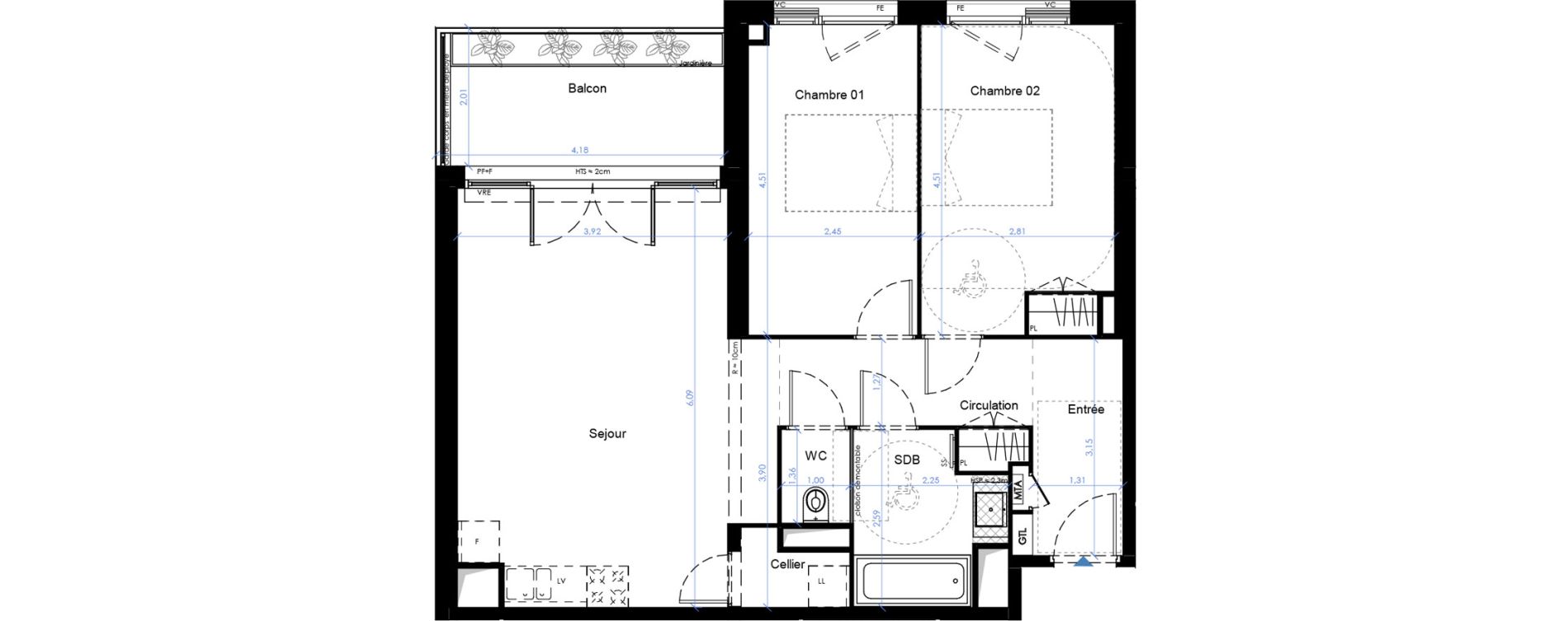 Appartement T3 de 65,87 m2 &agrave; B&egrave;gles Sembat