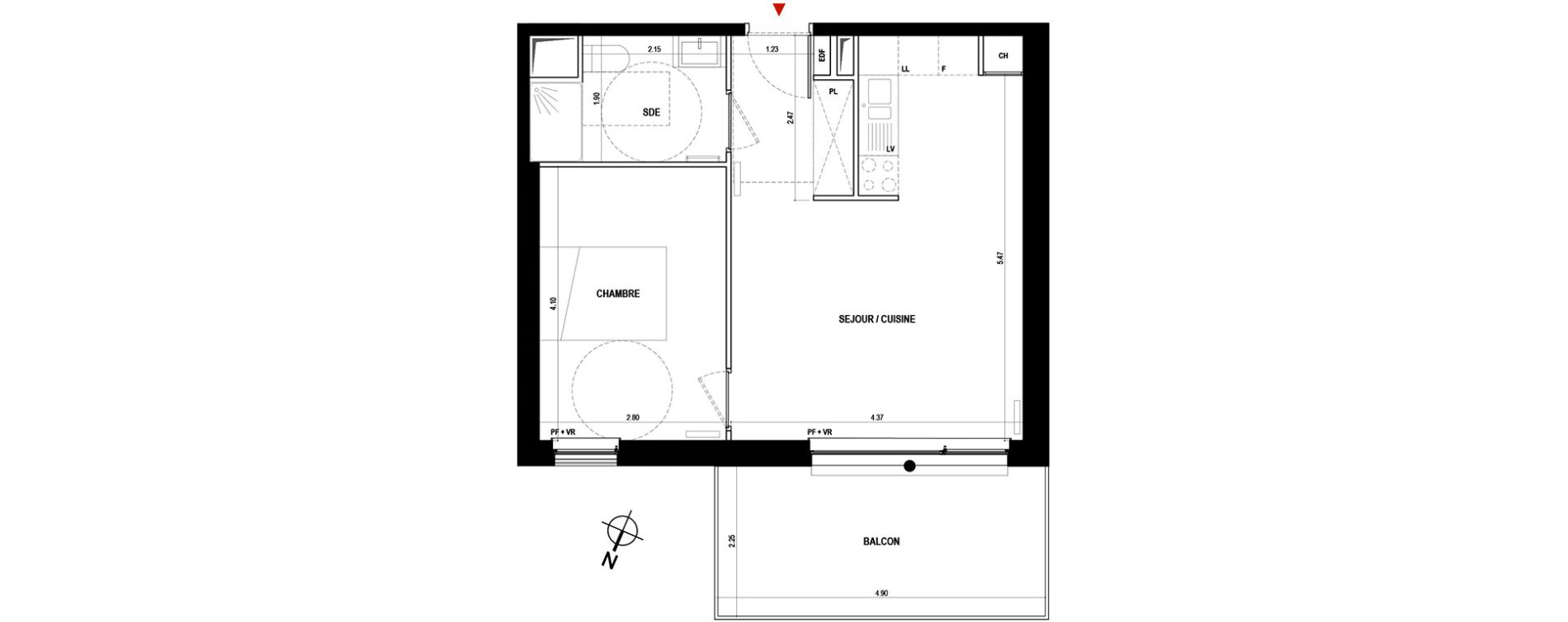 Appartement T2 de 42,00 m2 &agrave; B&egrave;gles Paty monmousseau