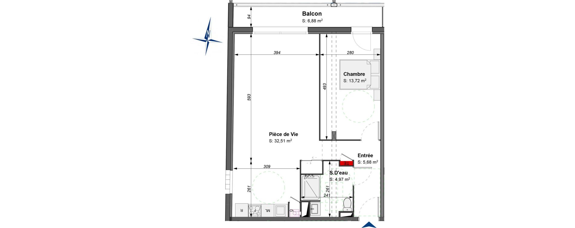 Appartement T2 bis de 56,88 m2 &agrave; B&egrave;gles La raze