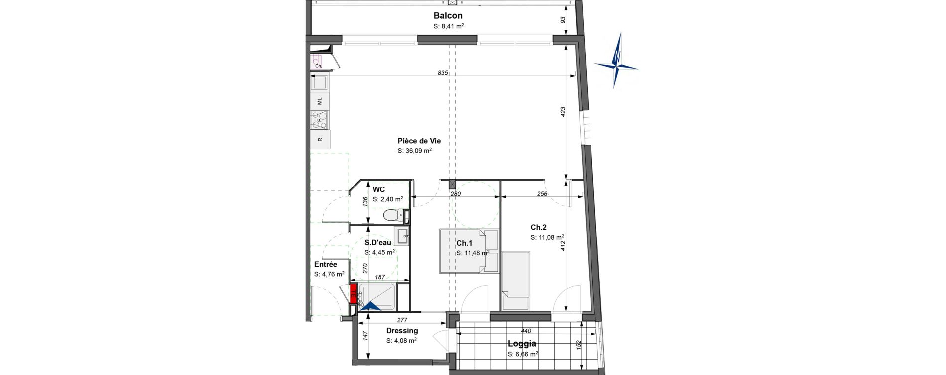 Appartement T3 bis de 74,34 m2 &agrave; B&egrave;gles La raze