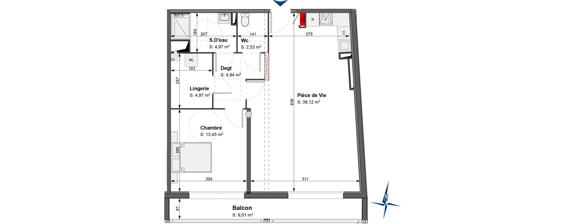 Appartement T2 bis de 68,98 m2 &agrave; B&egrave;gles La raze