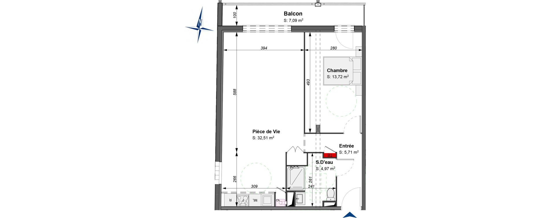 Appartement T2 bis de 56,91 m2 &agrave; B&egrave;gles La raze