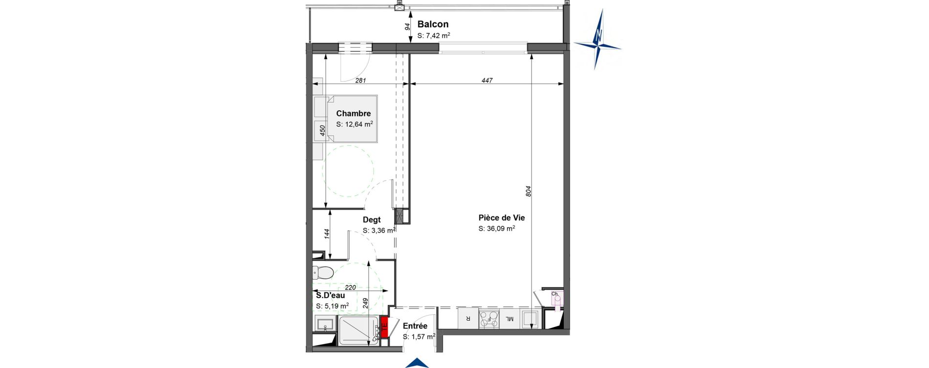 Appartement T2 bis de 58,85 m2 &agrave; B&egrave;gles La raze