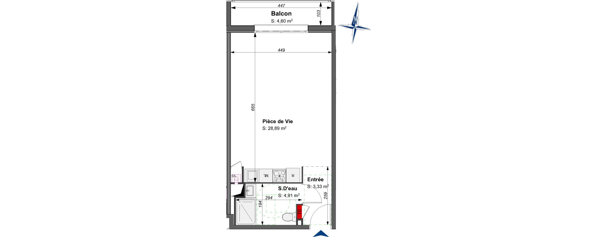Appartement T1 de 37,13 m2 &agrave; B&egrave;gles La raze