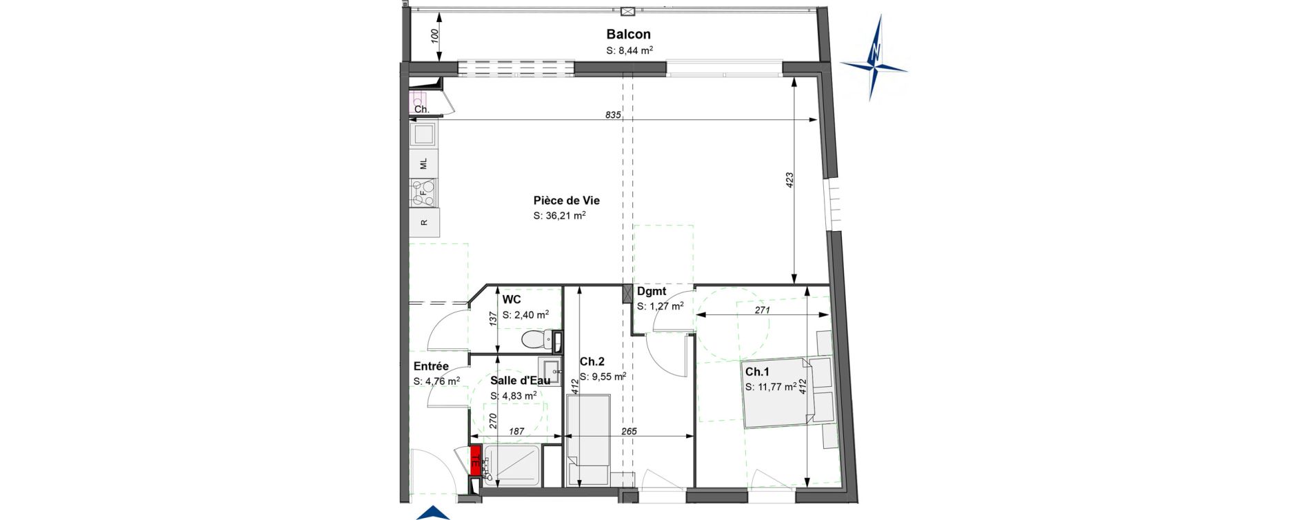 Appartement T3 bis de 70,79 m2 &agrave; B&egrave;gles La raze