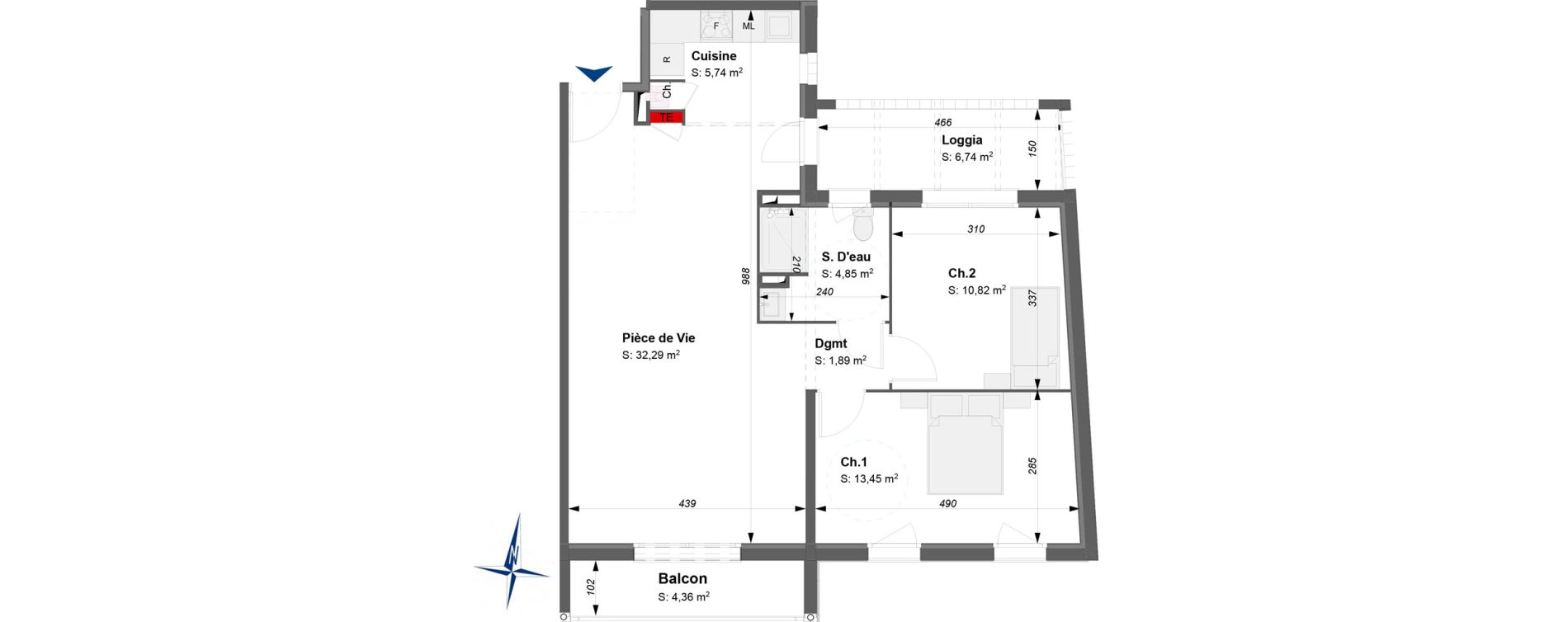 Appartement T3 bis de 69,04 m2 &agrave; B&egrave;gles La raze