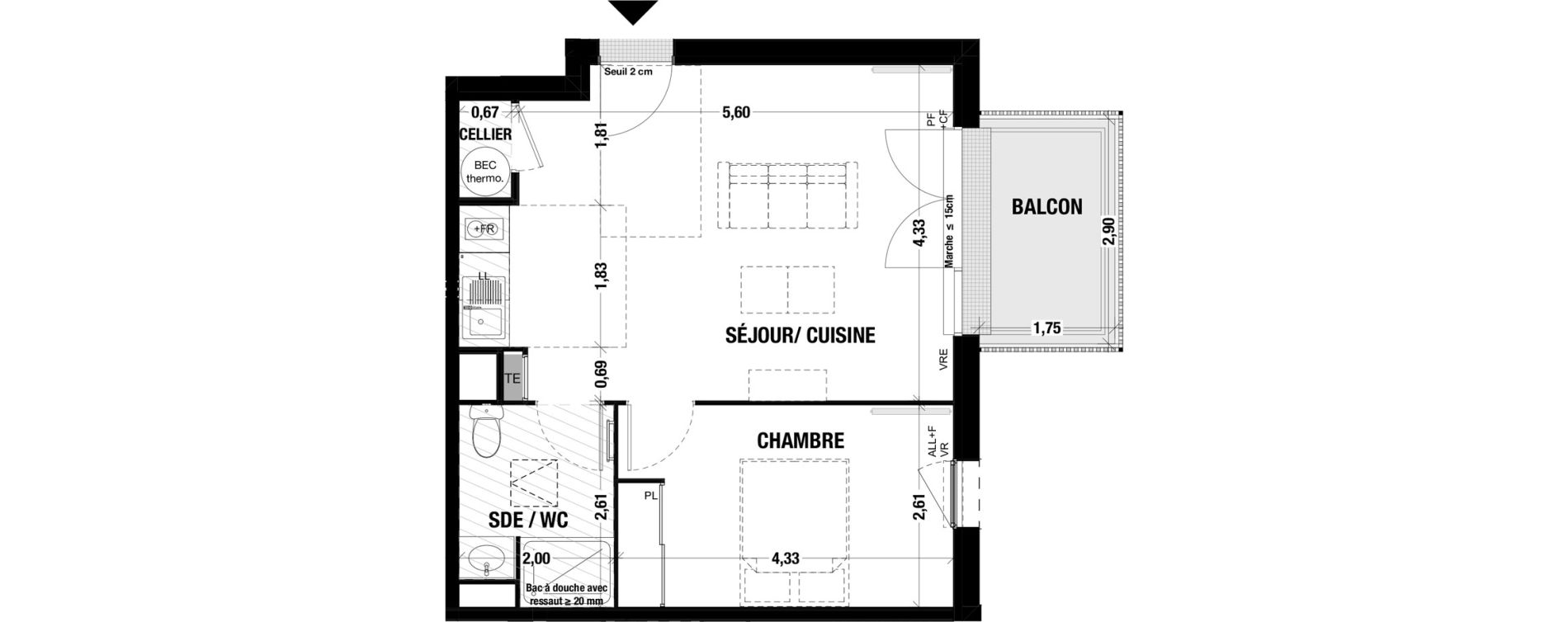 Appartement T2 de 43,00 m2 &agrave; Belin-B&eacute;liet Centre