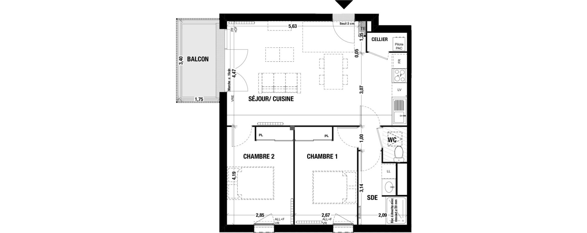 Appartement T3 de 65,60 m2 &agrave; Belin-B&eacute;liet Centre