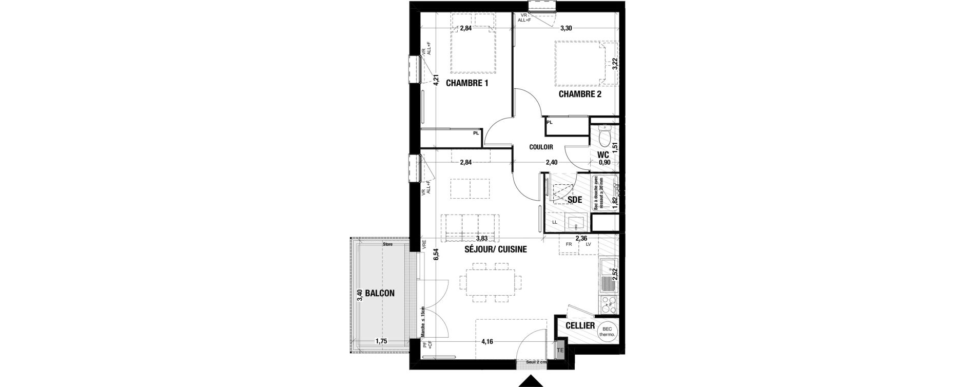 Appartement T3 de 64,90 m2 &agrave; Belin-B&eacute;liet Centre
