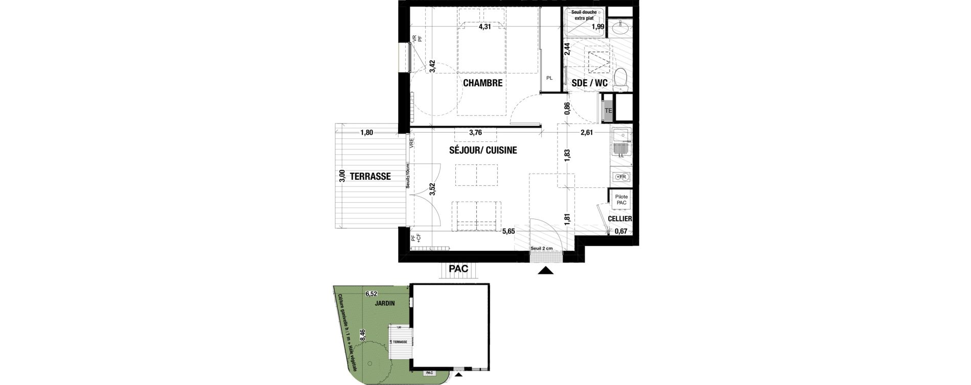 Appartement T2 de 43,00 m2 &agrave; Belin-B&eacute;liet Centre
