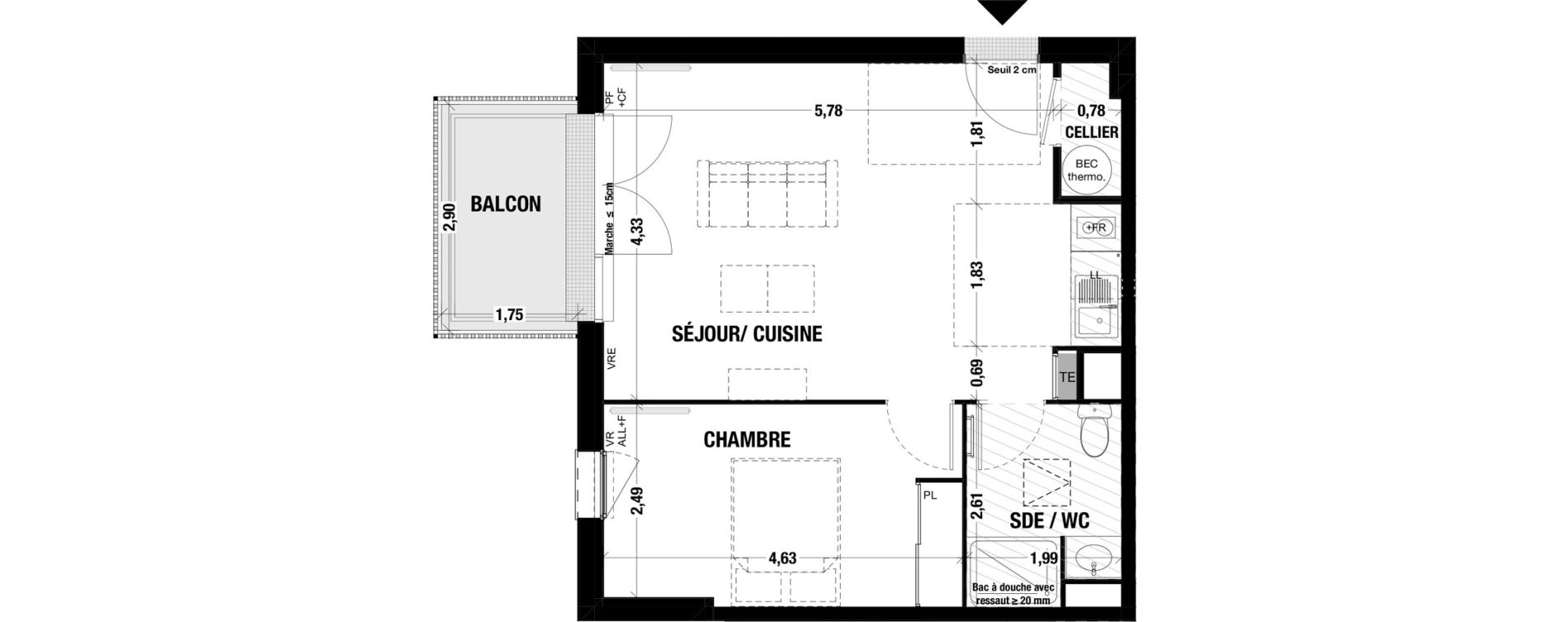 Appartement T2 de 45,60 m2 &agrave; Belin-B&eacute;liet Centre
