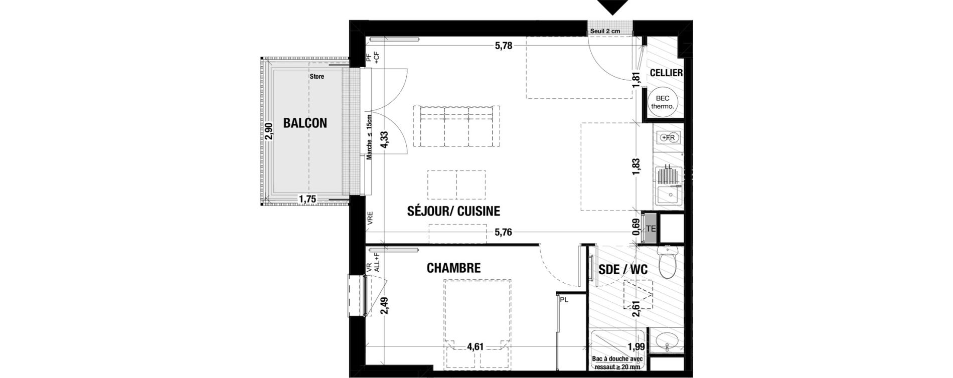 Appartement T2 de 45,60 m2 &agrave; Belin-B&eacute;liet Centre